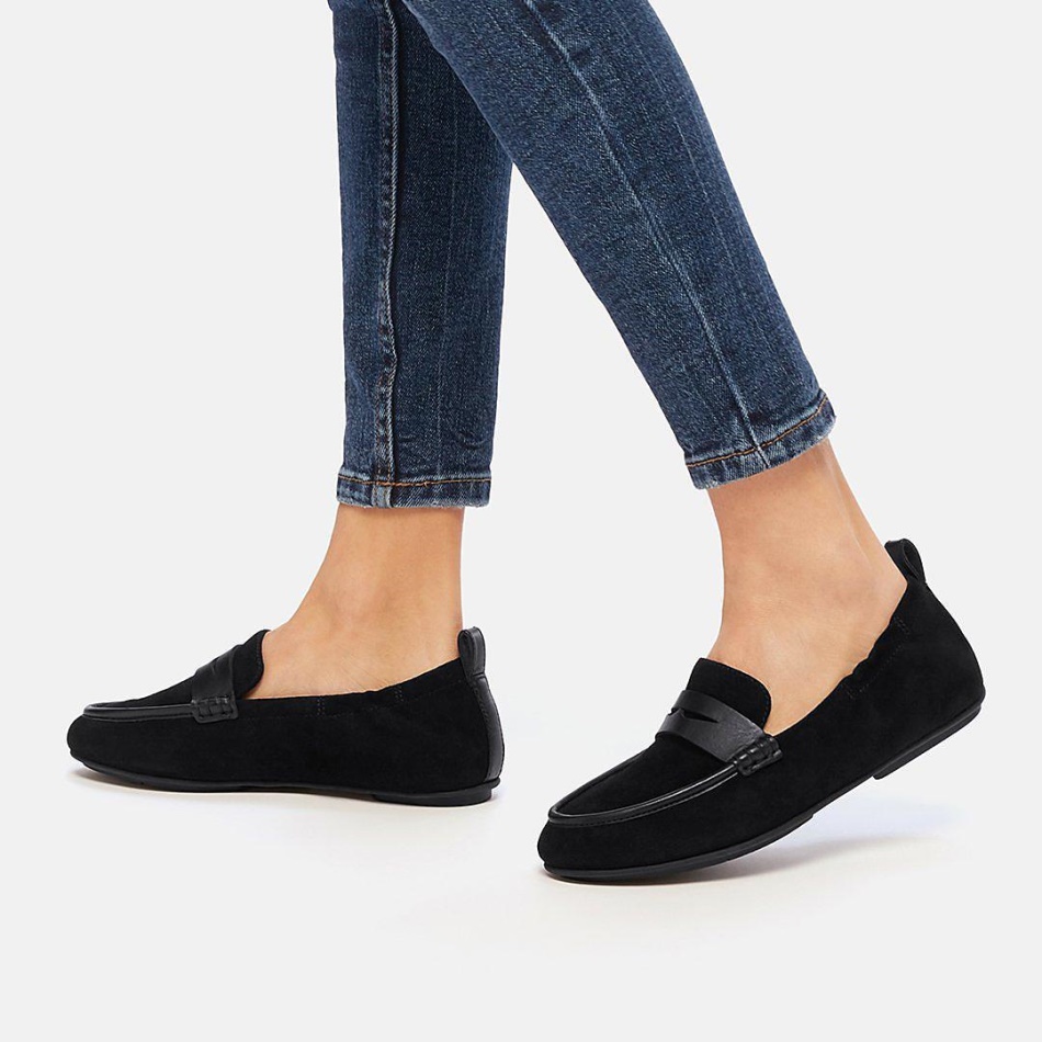 Fitflop ALLEGRO Suede Penny Loafers All Black [FIFLCASKU064] : Official ...