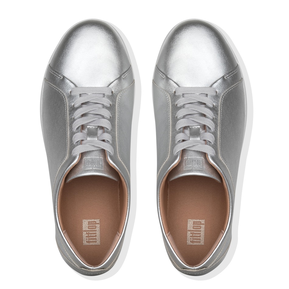 Fitflop RALLY Metallic Leather Sneakers Silver